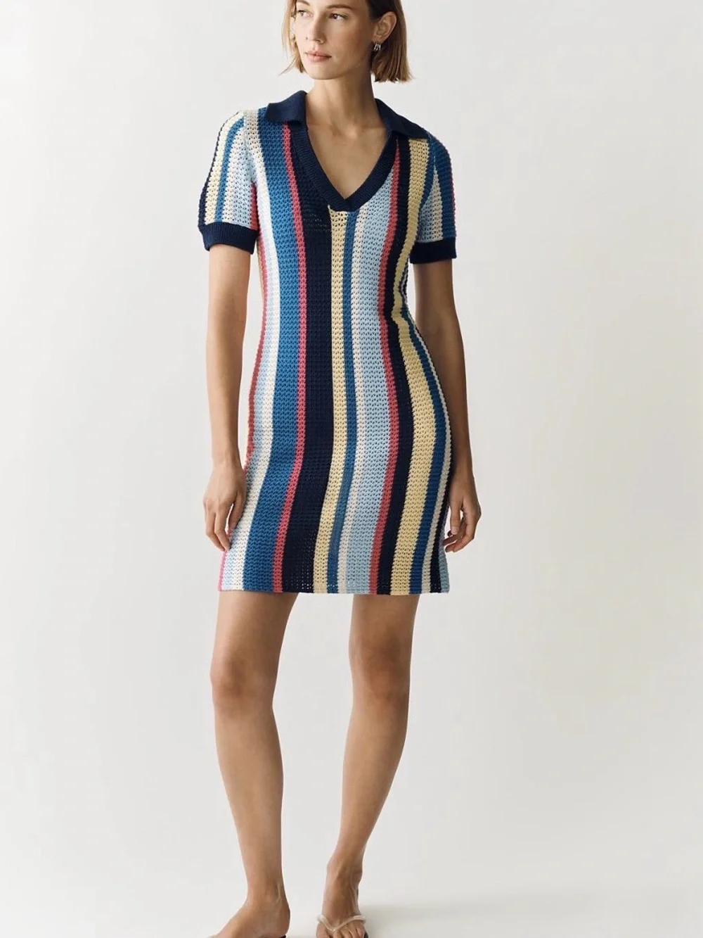Anthropologie Striped Knit Swim Coverup Dress - Navy, Blue, Pink, Cream